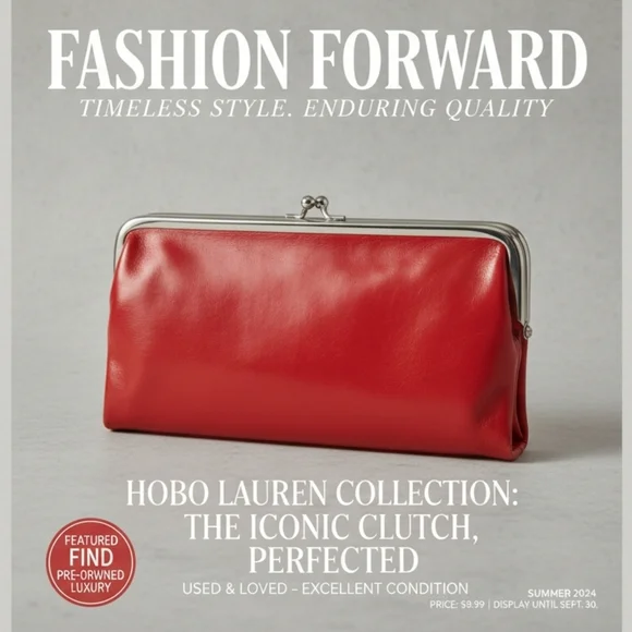 HOBO LAUREN COLLECTION Red Leather Clutch with Silver Frame - Picture 6 of 6